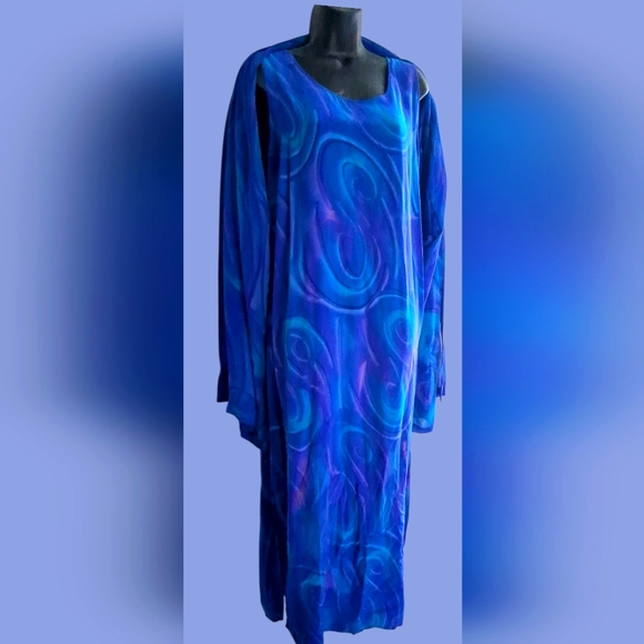 Elegant Blue Swirl W/Cardigan Dress By: SIMPLY SILK [SIZE 1X] - Picture 1 of 4